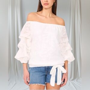 Vince Camuto Women’s White Off-the-Shoulder Tie Hem Top